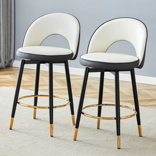 Banco de bar giratório 360° - Almofadas cinza escuro e branco, material PU, banco acolchoado confortável, ideal para bares, salas de jantar, cozinhas, terraços, etc. - Cor: Cinza escuro, Branco