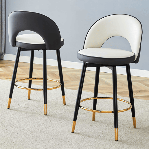 Banco de bar giratório 360° - Almofadas cinza escuro e branco, material PU, banco acolchoado confortável, ideal para bares, salas de jantar, cozinhas, terraços, etc. - Cor: Cinza escuro, Branco