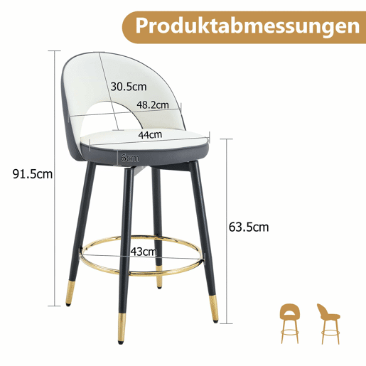Banco de bar giratório 360° - Almofadas cinza escuro e branco, material PU, banco acolchoado confortável, ideal para bares, salas de jantar, cozinhas, terraços, etc. - Cor: Cinza escuro, Branco
