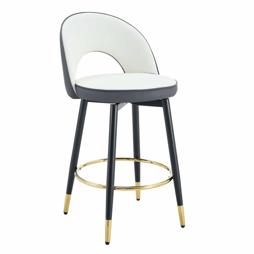 Banco de bar giratório 360° - Almofadas cinza escuro e branco, material PU, banco acolchoado confortável, ideal para bares, salas de jantar, cozinhas, terraços, etc. - Cor: Cinza escuro, Branco