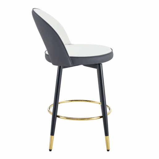Banco de bar giratório 360° - Almofadas cinza escuro e branco, material PU, banco acolchoado confortável, ideal para bares, salas de jantar, cozinhas, terraços, etc. - Cor: Cinza escuro, Branco
