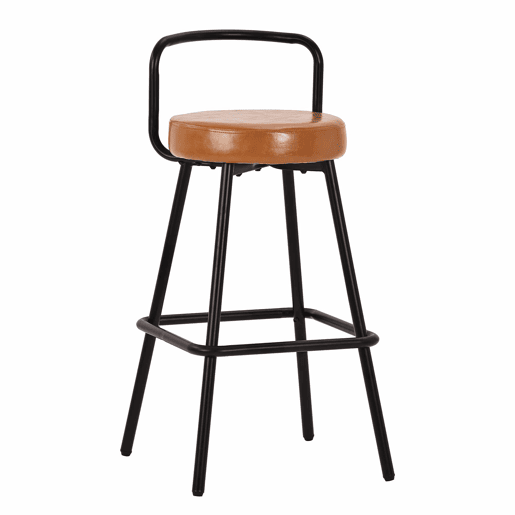 Banco de bar (4 unidades) - ergonómico, em PU resistente à água, com pernas de ferro, encosto e apoio para os pés - castanho