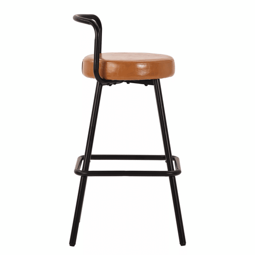 Banco de bar (4 unidades) - ergonómico, em PU resistente à água, com pernas de ferro, encosto e apoio para os pés - castanho