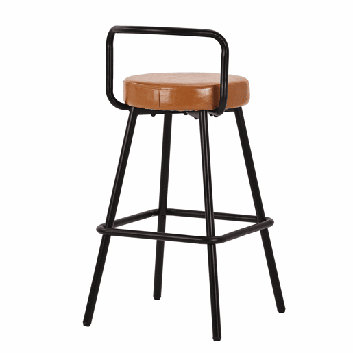 Banco de bar (4 unidades) - ergonómico, em PU resistente à água, com pernas de ferro, encosto e apoio para os pés - castanho