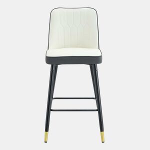 Conjunto de 2 bancos de bar 100 cm - couro PU, base metálica preta, apoio para os pés confortável - Cinza escuro, Branco+Prata