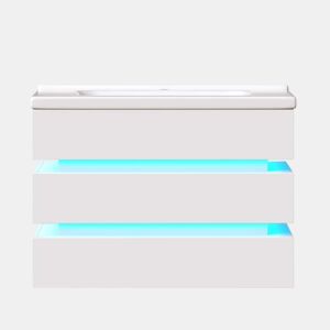 Móvel de casa de banho suspenso - com iluminação LED, lavatório em cerâmica, gavetas com fecho suave - Branco