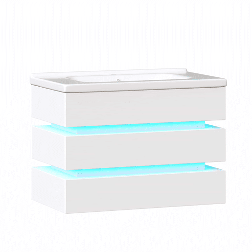 Móvel de casa de banho suspenso - com iluminação LED, lavatório em cerâmica, gavetas com fecho suave - Branco