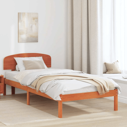 Estrutura de cama de solteiro moderno com cabeceira - Marrom Cera 90 x 200 cm