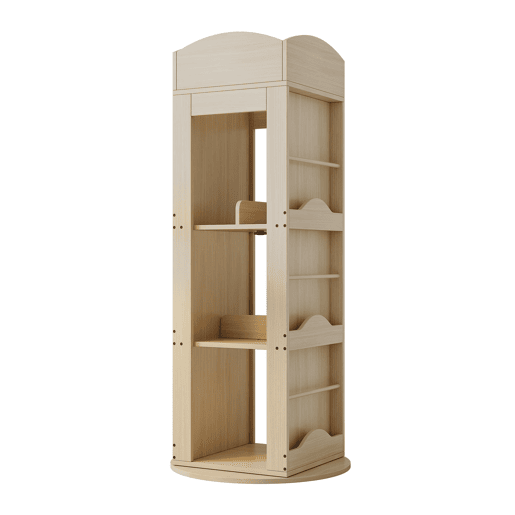 Estante giratória 142x63x63 cm - 4 níveis, multifuncional, 360° - Natural