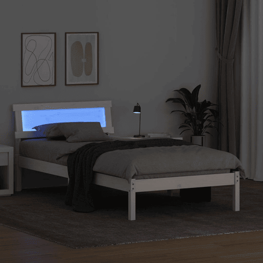 Estrutura de cama de solteiro para adultos - Branco 75 x 190 cm Madeira de Pinheiro Sólida