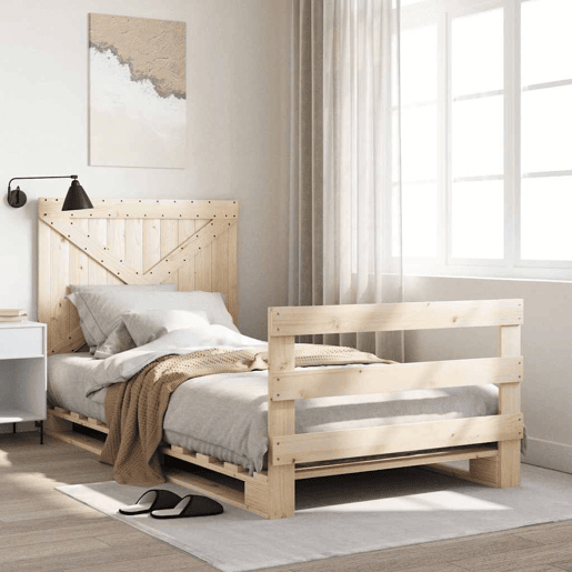 Estrutura de cama de solteiro para adultos com cabeceira 100x200cm pinho maciço