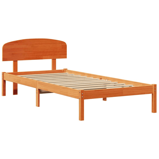 Estrutura de cama de solteiro moderno com cabeceira - Marrom Cera 75 x 190 cm