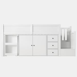 Cama alta infantil + 90*200 - multifuncional, secretária extensível, prateleira lateral, armário, gaveta, escada com armário - Branco