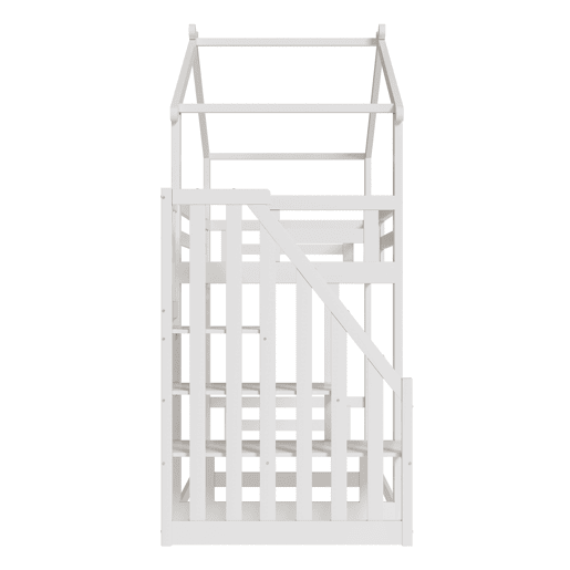 Cama infantil 90x200 cm - Beliche baixo com escada de segurança, estrutura em madeira maciça - Branco