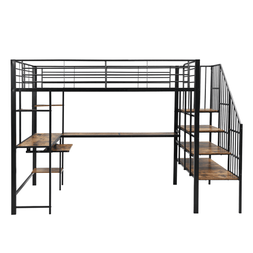 Cama loft 120x200 cm - Com porta de carregamento, escada confortável e segura, área de secretária - Preto + Nogueira escura