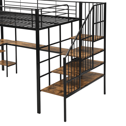Cama loft 120x200 cm - Com porta de carregamento, escada confortável e segura, área de secretária - Preto + Nogueira escura