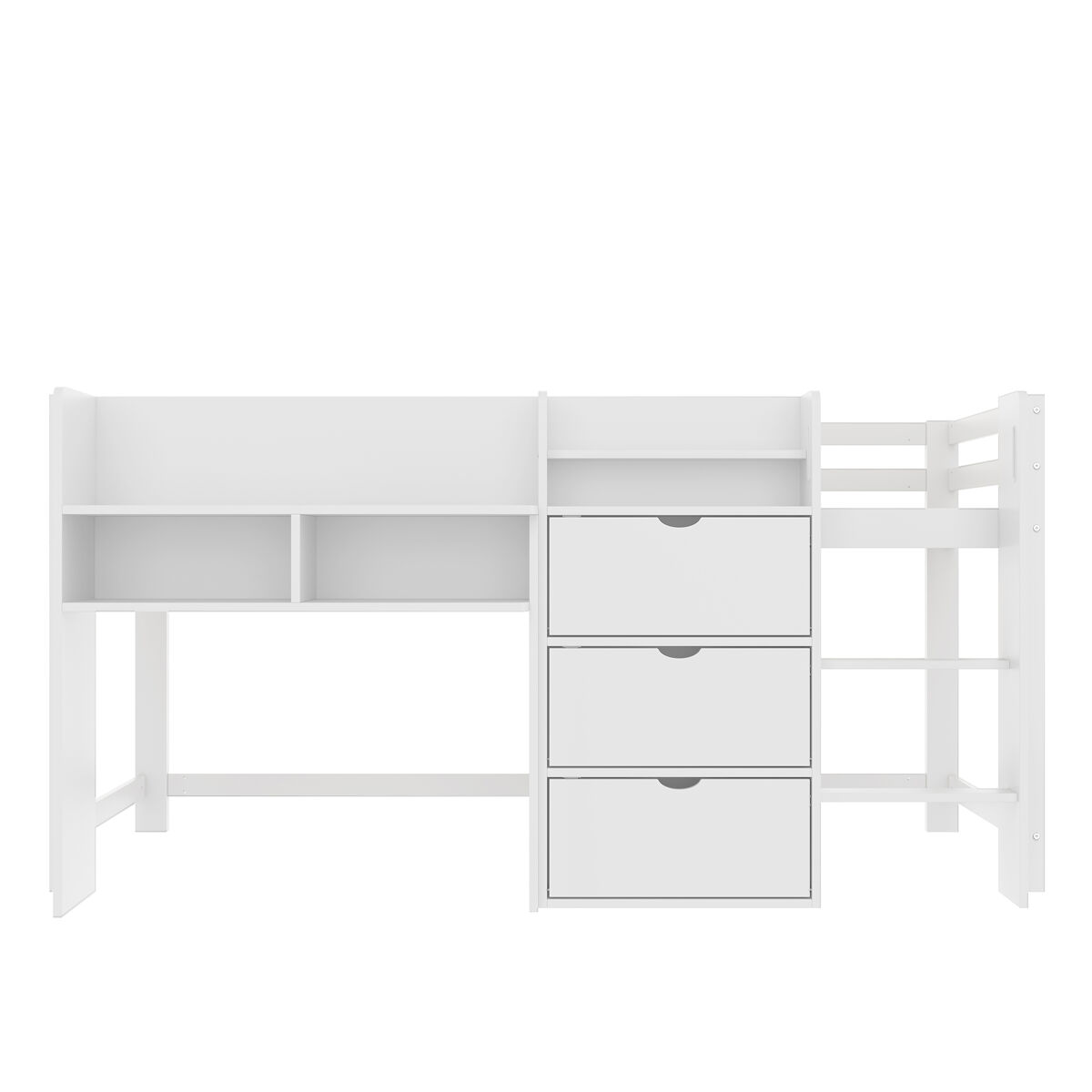 Cama semi alta 90x200 cm - casa, varios compartimentos de almacenamiento, área de entretenimiento, blanco