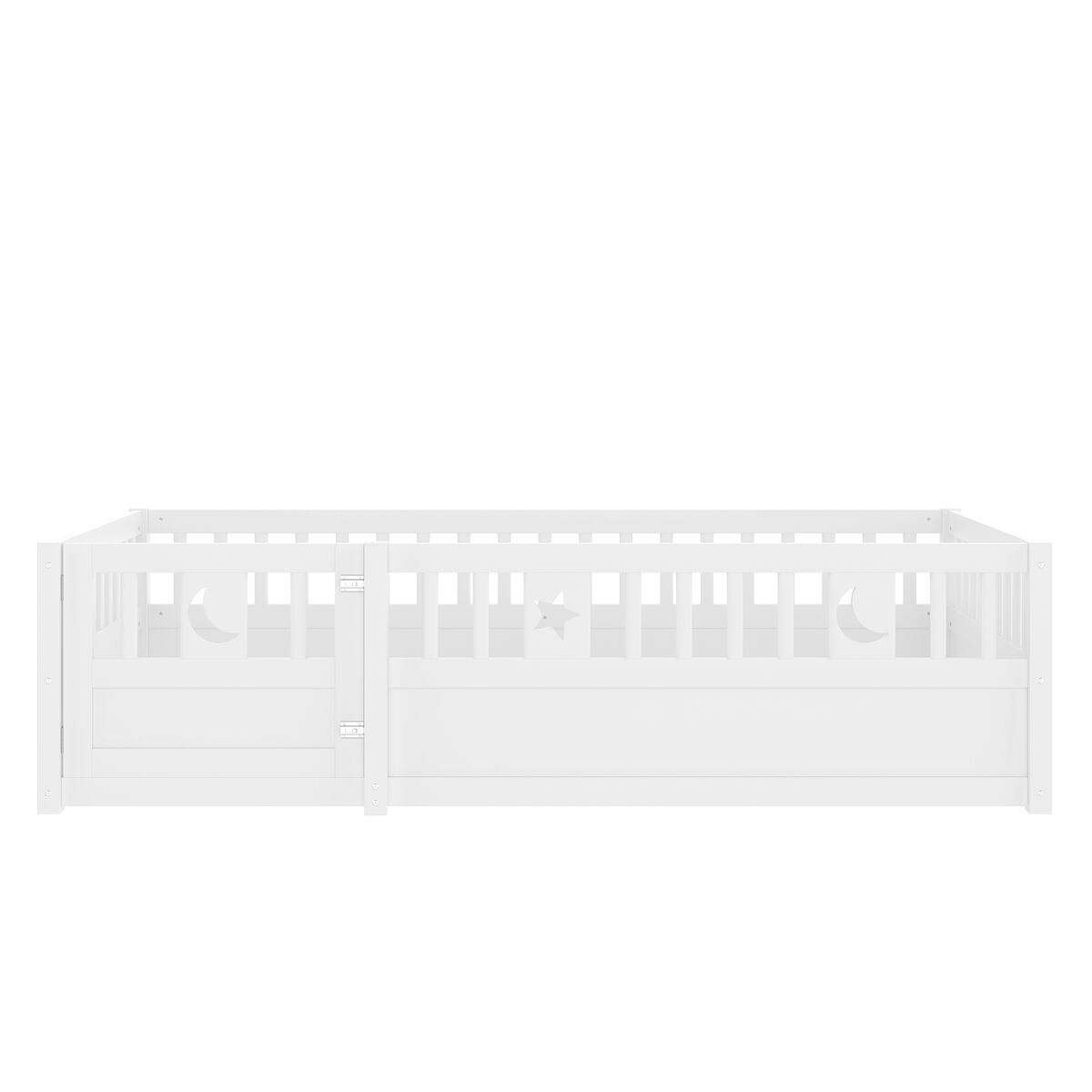 Cama infantil 90x190 cm - con barandillas, decoración de estrellas y luna - blanco