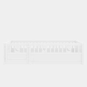 Cama infantil 90x190 cm - Com grades, decoração de estrelas e lua - Branco
