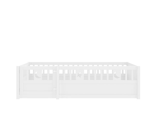 Cama infantil 90x190 cm - con barandillas, decoración de estrellas y luna - blanco