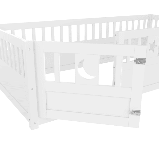 Cama infantil 90x190 cm - Com grades, decoração de estrelas e lua - Branco Cama infantil 90x190 cm - Com grades, decoração de estrelas e lua - Branco