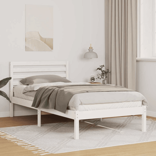 Estrutura de cama de solteiro para adultos com Cabeceira - Branco 100 x 200 cm