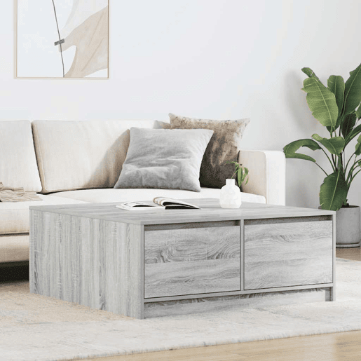 Mesa de Centro, Mesa baixa, com gavetas 100x100x40 cm sonoma cinzento