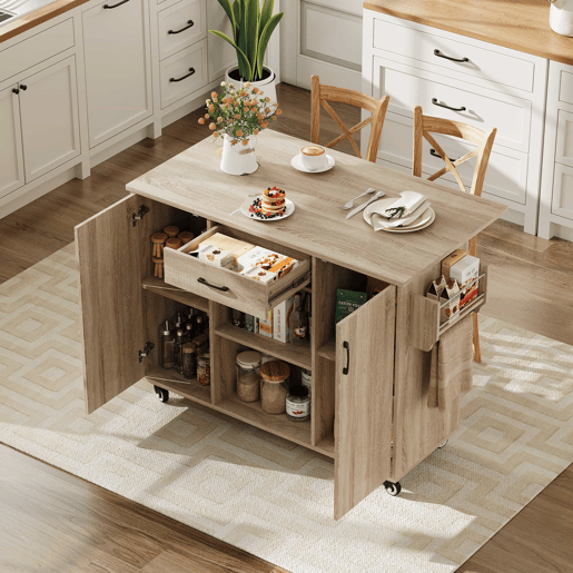 Ilha de cozinha móvel de 120 cm (92,9 x 120 x 43,5 cm) u2013 bancada rebatível, rodízios, gaveta e armário u2013 carvalho Sonoma natural
