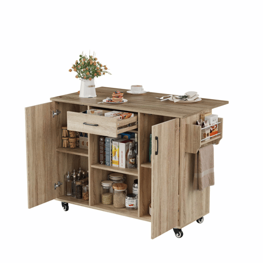 Ilha de cozinha móvel de 120 cm (92,9 x 120 x 43,5 cm) u2013 bancada rebatível, rodízios, gaveta e armário u2013 carvalho Sonoma natural