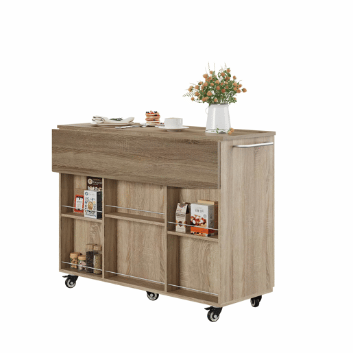 Ilha de cozinha móvel de 120 cm (92,9 x 120 x 43,5 cm) u2013 bancada rebatível, rodízios, gaveta e armário u2013 carvalho Sonoma natural