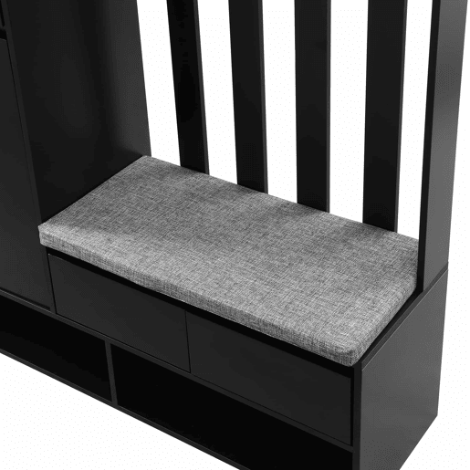 Cabideiro com banco acolchoado 180x100x35 cm - sapateira multifuncional com painel perfurado e 4 ganchos - preto