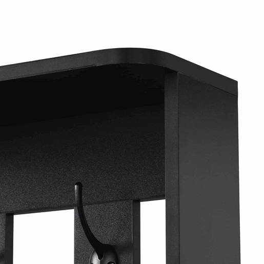 Cabideiro com banco acolchoado 180x100x35 cm - sapateira multifuncional com painel perfurado e 4 ganchos - preto