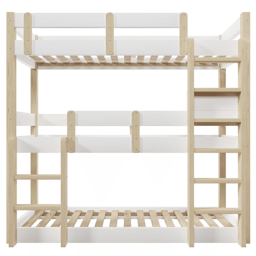 Beliche triplo 90x190 cm - para crianças, adolescentes e adultos, design robusto e seguro - Branco e natural
