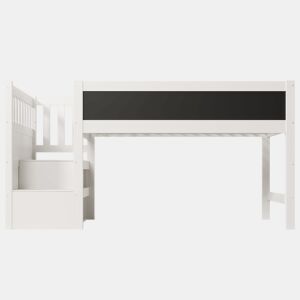 Cama alta infantil 90x200 cm - Com quadro, arrumação e proteção contra quedas - Branca