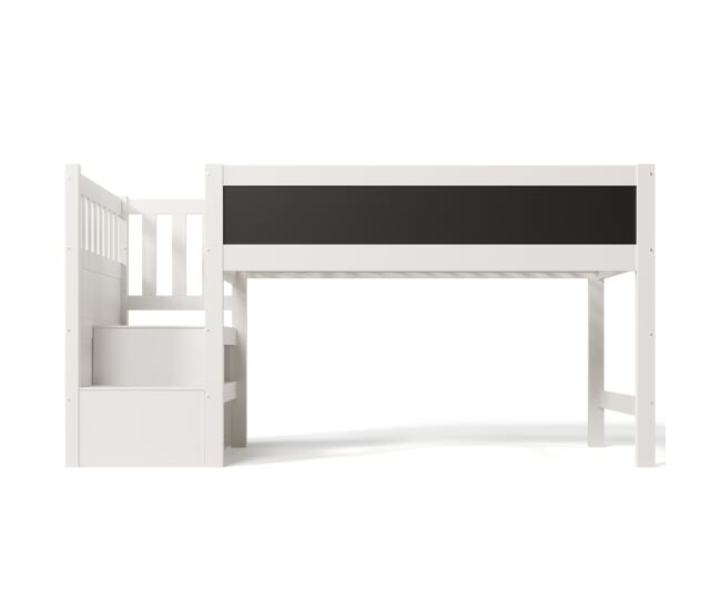 Cama alta infantil 90x200 cm - con pizarra, almacenamiento y protección contra caídas - blanca