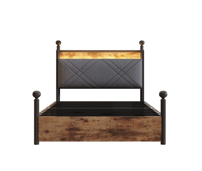 Cama multifuncional 90x190 - con almacenamiento, dos cajones, dos puertos usb/type-c - negro