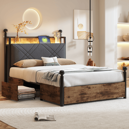 Cama multifuncional 90x190 - com arrumação, duas gavetas, duas portas USBType-C - Preto
