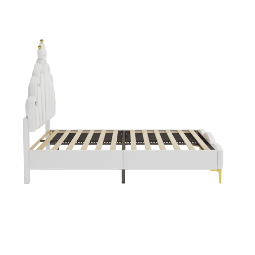 Cama de criança 140x200cm com LED - cama de princesa com almofada de pele sintética - Branco