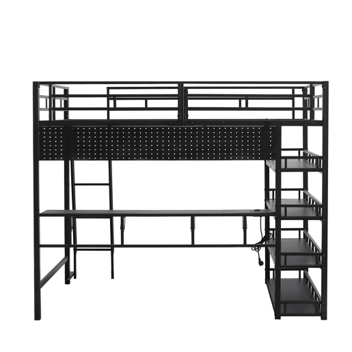 Cama loft 140x200 cm - Com prateleiras, muito espaço de armazenamento, porta de carregamento, escada inclinada - Preto