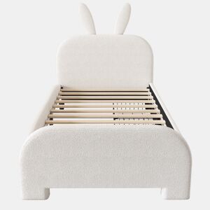 Cama plana 90x200 cm - Acolchoada, resistente à lã de ovelha, em forma de coelho, 2 gavetas - Branca