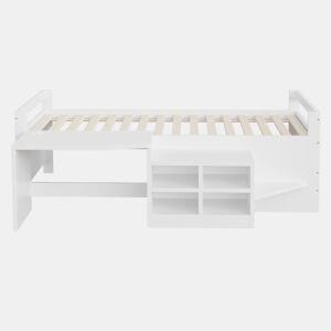 Cama infantil 90x200 cm - Com arrumação, secretária com tomadas, cama individual, madeira, branca