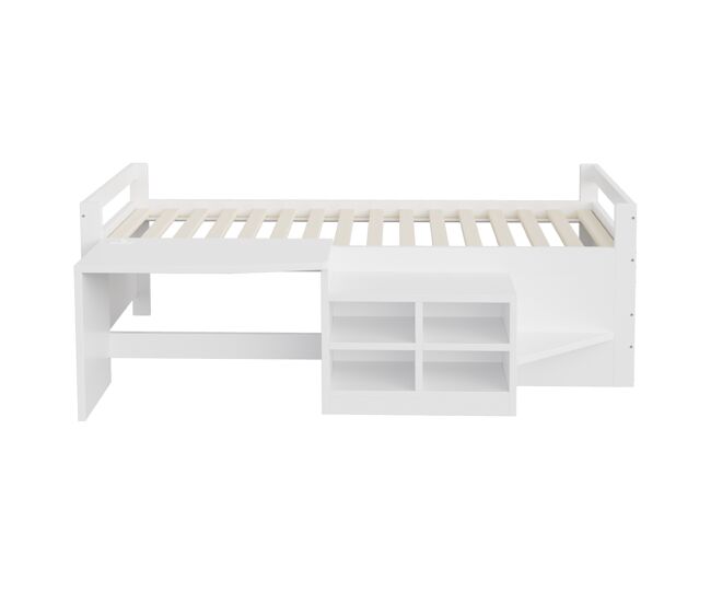 Cama infantil 90x200 cm - con almacenamiento, escritorio con enchufes, cama individual, madera, blanca