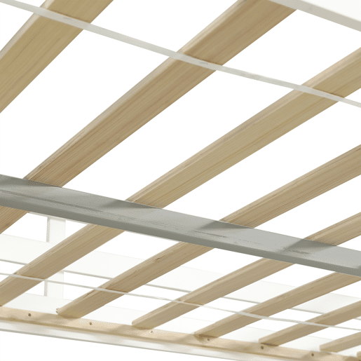Cama loft 140x200 cm - Mesa em U com duas gavetas e prateleira - Branco+Natural Cama loft 140x200 cm - Mesa em U com duas gavetas e prateleira - Branco+Natural
