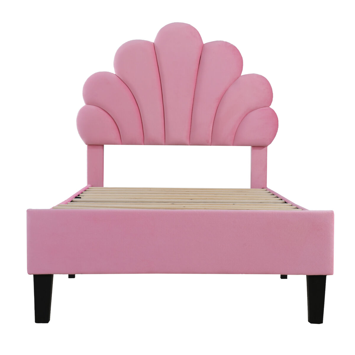 Cama infantil 90x200 cm - estructura con cabecero en forma de flores y somier - rosa