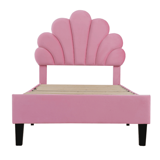 Cama infantil 90x200 cm - Estrutura com cabeceira em forma de flores e estrado - Rosa