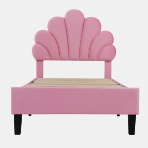 Cama infantil 90x200 cm - Estrutura com cabeceira em forma de flores e estrado - Rosa
