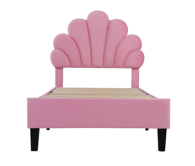 Cama infantil 90x200 cm - estructura con cabecero en forma de flores y somier - rosa