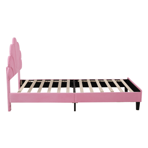 Cama infantil 90x200 cm - Estrutura com cabeceira em forma de flores e estrado - Rosa