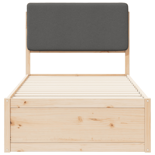 Estrutura de cama de solteiro para adultos com Cabeceira Estofada Cinza Escuro