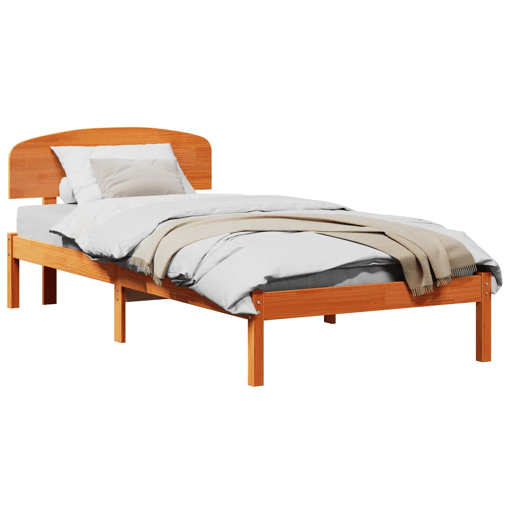 Estrutura de cama de solteiro moderno com cabeceira - Marrom Cera 90 x 190 cm